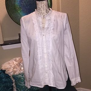 Ann Taylor Loft White Blouse with Ruffles! Medium